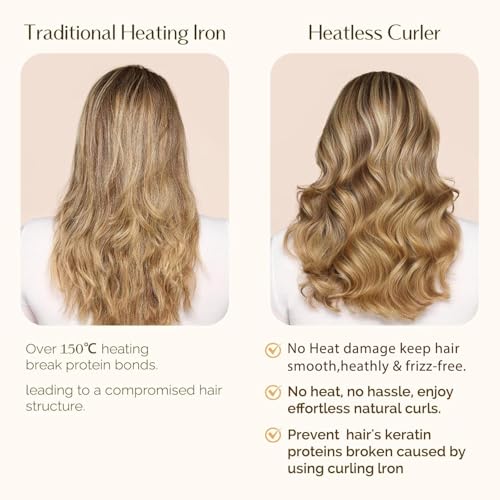 Yanibest Heatless Curls Overnight, Soft Heatless Hair Curler to Sleep in, No Heat Ribbon Wrap, Heatless Curling Set for Long Short Hair with Hair Scrunchies and Clip - color: Black