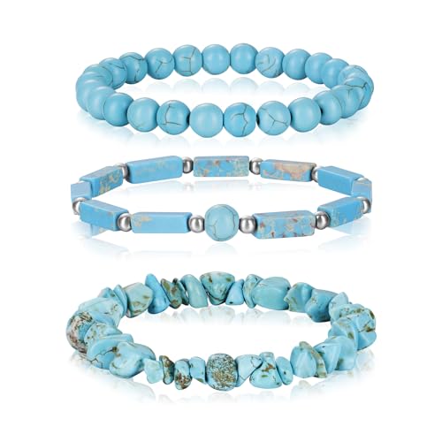 3Pcs Natural Stone Bracelets for Women 8mm Crystal Beaded Bracelets Handmade Stretch Bracelet Healing Crystal Jewelry for Women - style: Turquoise bracelets