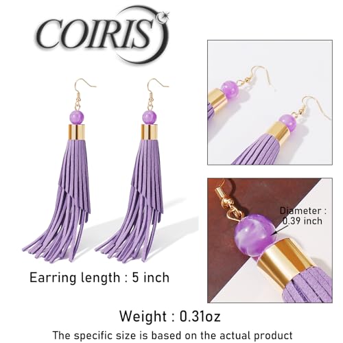 Coiris Boho Leather Layered Tassel Earrings for Women Lightweight Leather Fringe Dangle Earrings Handmade Bohemian Summer Beach Western Drop Earrings for Women - color: Purple