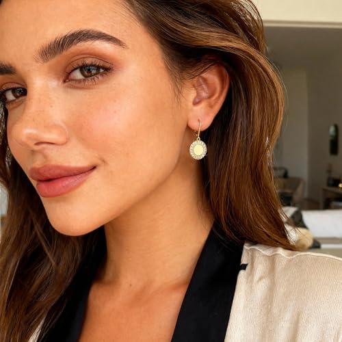 Disc Dangle Earrings for Women, 14K Gold Plated Flat Hypoallergenic Drop Earrings, Silver Classic Coin Leverback Earrings for Women Jewelry Gifts - color: B-14K Gold