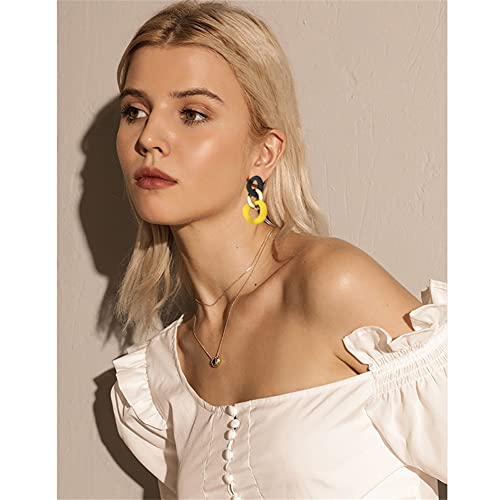 Charm Elegant Hollow Color Chain Acrylic Geometric Temperament Dangle Drop Earrings Bohemian Minimalist Hypoallergenic Jewelry Gift - color: Black Yellow earrings