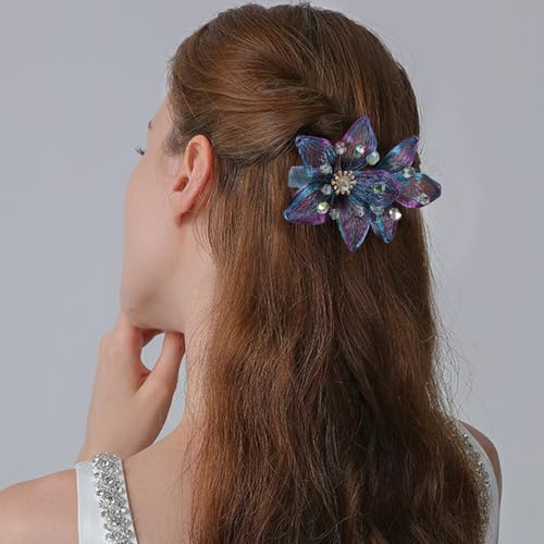 Mistofu DIY Copper Wire Metal Hand-woven High-level design Barrettes Elegant Hair Accessories, Gifts for Women Girls (blue-c) - color: blue-c
