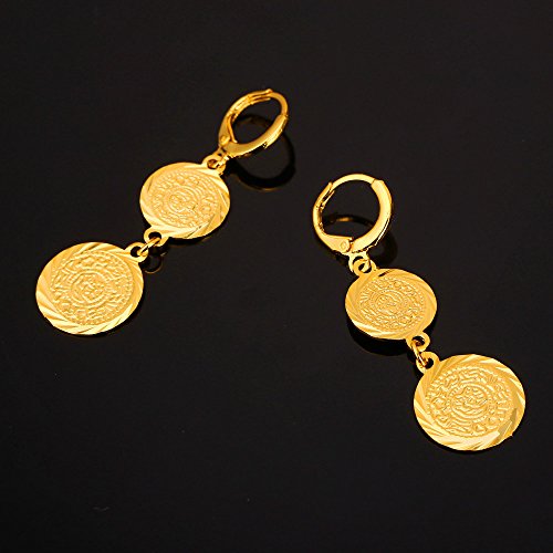 U7 Allah Necklace for Women/Men, 18K Gold Plated Square/Oval/Coin/Heart/Crescent Moon Islamic Pendant Necklace Muslim Jewelry with Chain - color: 09.Ancient Coin Earrings
