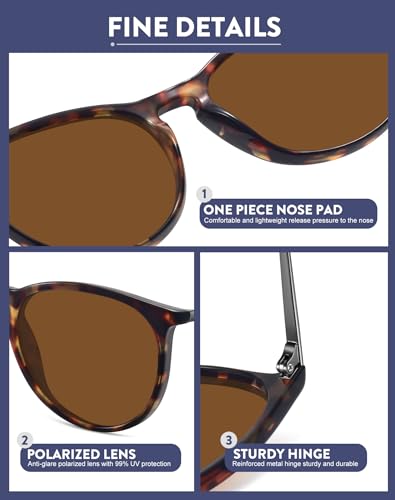 WOWSUN Retro Polarized Sunglasses Womens Trendy Round Classic Glasses - color: 3 Pack: Tortoise Brown+leopard Brown+black