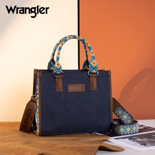 Montana West Wrangler Tote Bag for Women Aztec Western Retro Purse Top Handle Handbags - color: A-navy Blue