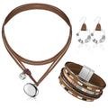 Inbagi 3 Pcs Western Jewelry for Women Bohemian Turquoise Jewelry Set Women Country Pendant Long Choker Layered Bracelets Earrings - color: Silver, style: Solid