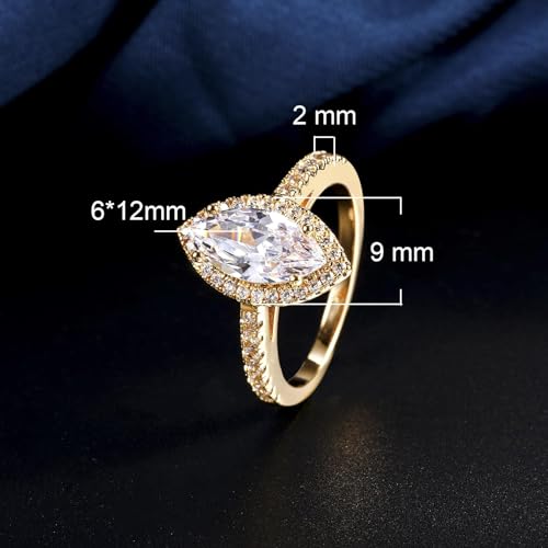 MDFUN Three in One Round/Oval/Eye/Teardrop Halo Wedding Bands Set Engagement Rings 18K Yellow Gold Plated Cubic Zirconia Promise Eternity Band for Women Size 5-10 - style: Eye