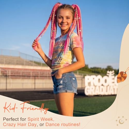 SEIKEA Boho Braided Ponytail Extension on Hair Tie, 16" Full Volume Lightweight Viking Dreadlock Ponytail Braid in Dreadlock Extensions with Beads and Shells, Festival Hair Accessories for Women Girls - color: Pastel Fairycore Lilac