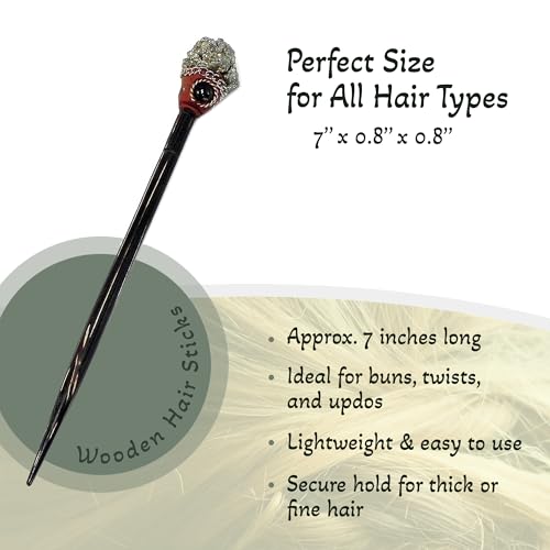 Mia Jewel Shop - Natural Tumbled Healing Gemstone Crystal Chonta Wooden Hair Sticks – Handmade Hair Sticks for Women | Hair Pins Boho Reiki Accessories, Fashion Gifts (Silver Pyrite) - color: Silver Pyrite