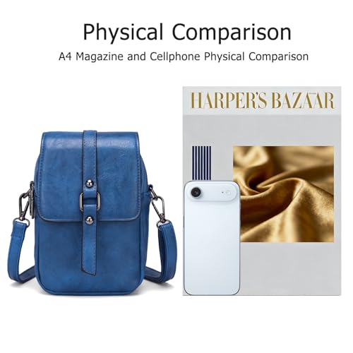 myfriday Vintage Crossbody Phone Bag for Women, Small PU Leather Shoulder Purse and Handbag - color: A-dark Blue