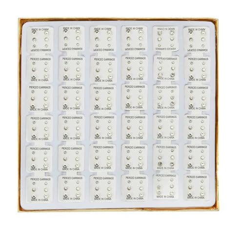 Multi-Color Stud Earrings Set for Women- Several Sizes Colors Rhinestone Faux Pearl Earrings, Daily Wear/Party Jewelry, Hypoallergenic Posts - style: 36 pairs rhinestone C