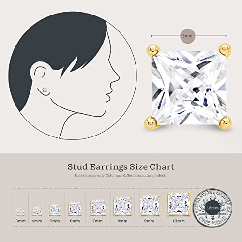 KEZEF Sterling Silver Stud Earrings for Women & Men - 4-Prong Setting Cubic Zirconia Earrings Studs - Premium CZ S925 Hypoallergenic - Available in 14K White and Yellow Gold, Rose Gold - 3mm to 9mm - color: 14K Yellow Gold, size: 5mm - Modest