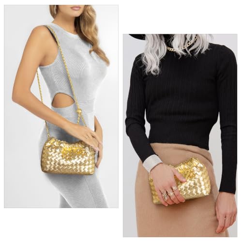 Joryin Woven Women's Crossbody Bag & Evening Purse, Trendy Dumpling Clutch & Hobo Cloud Shoulder Bag Trendy Dumpling Clutch - color: Woven Leather-golden