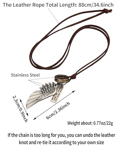 PU Leather Necklace Vintage Boho Style Multilayer Pendant Long Sweater Necklace Jewelry for Women Men with Adjustable Leather Cord - color: Angel Wings Pendant Leather Necklace