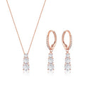 Crysdue Cubic Zirconia Jewelry Set for Women Bridesmaid, Classic Round Cut Drop Lightweight Lever Back Earrings Pendant Necklace Tennis Bracelet for Wedding Prom Party - style: 2pcs Rose Gold