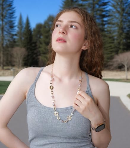 Long Gold Necklaces for Women Dainty Natural Stone Beaded Gold Necklace Mothers Day Gifts Boho Gold Costume Jewelry for Women - color: Grey