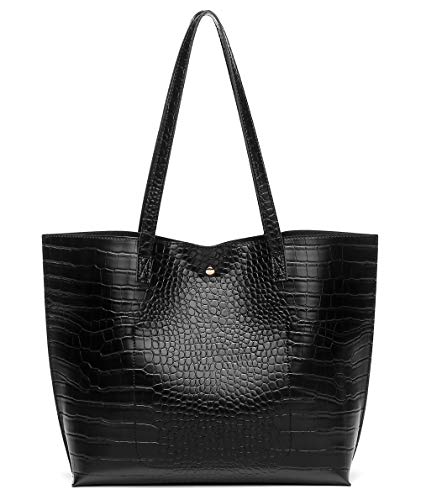 Dreubea Women's Soft Faux Leather Tote Shoulder Bag from, Big Capacity Tassel Handbag - color: Black-cro