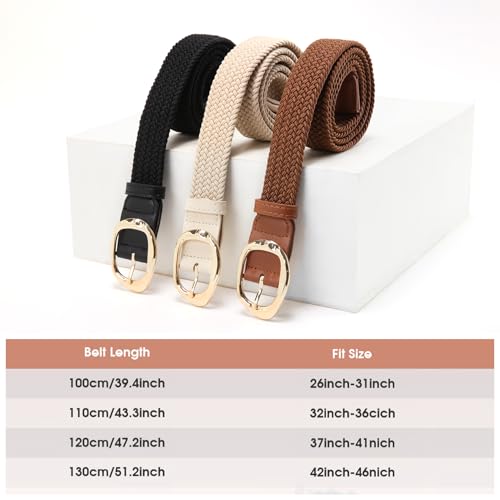 Yaopeing 3 Pack Braided Canvas Stretch Woven Belt for Women Ladies,Elastic Waist Belt for Dress