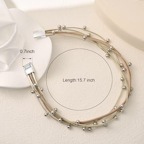 VIBILIA Boho Leather Wrap Bracelets for Women Multi-Layer Bracelets with Strong Clasp Jewelry for Women - color: 07-Beads-Khaki