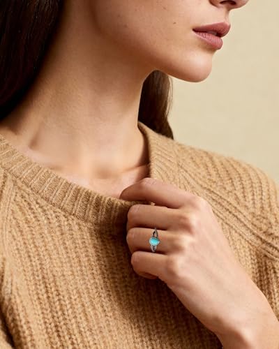 Silver Turquoise Rings for Women Adjustable Oval Gemstone Boho Western Statement Ring for Vintage Jewelry