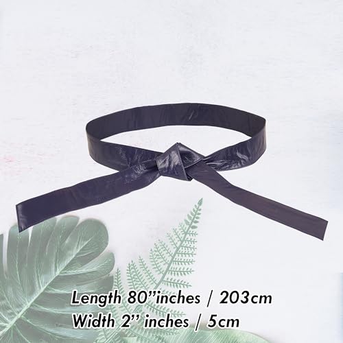 Woman's Obi Sash Tie Plus Size Waist Band Wide Solid Color Genuine Leather Belt - color: Navy Blue