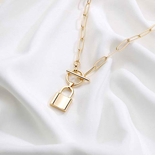 Turandoss 14K-Gold-Plated Necklaces for Women - Lock Evil Eye Medallion Vintage Coin Necklace Bee Sun Moon Shell Chain Necklace Layered Paperclip Chain Necklaces for Women Jewelry Gifts - style: "1-Lock Link Choker