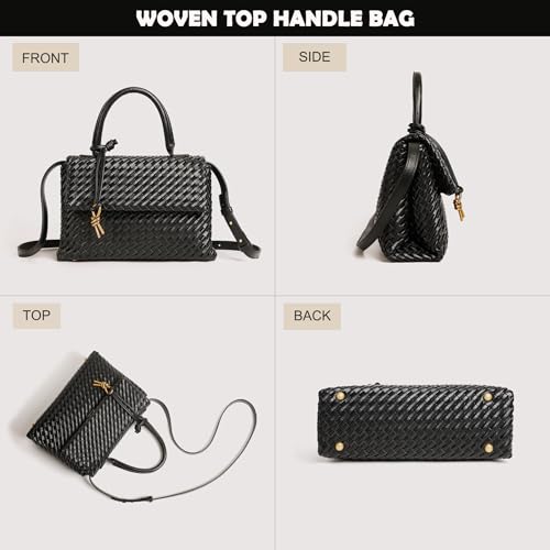 Woven Crossbody Bag for Women, Top Handle Satchel Purse Shoulder Handbag, Woven Handbag - color: Black