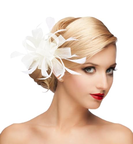 dressfan Womens Fascinator Hat Headpiece 20s Vintage Wedding Hair Accessories for Derby/Wedding/Cocktail/Tea Party - color: Beige