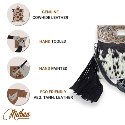 Merbaa Women Natural Cowhide Leather Crossbody Sling Bag With Adjustable Detachable Strap | Shoulder Bag | Handbag - color: Multicolor