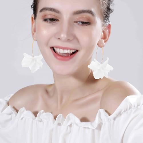 Exaggerated Bohemian Resin Rose Flower Petal Dangle Drop Earrings Long Acrylic Tiered Floral Tassel Earring for Women - color: White