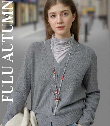 FULU AUTUMN Long Necklaces for Women Trendy Long Chunky Beaded Necklace Boho Fashion Costume Jewelry Mothers Day Gifts for Her - color: 95-Red