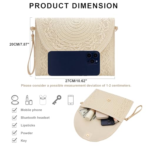 Gets Straw Clutch Purse for Women, Woven Beach Bag Summer Corssbody Purse Small Rattan Shoulder Bag for Travel | Hand-woven - color: Beige 3