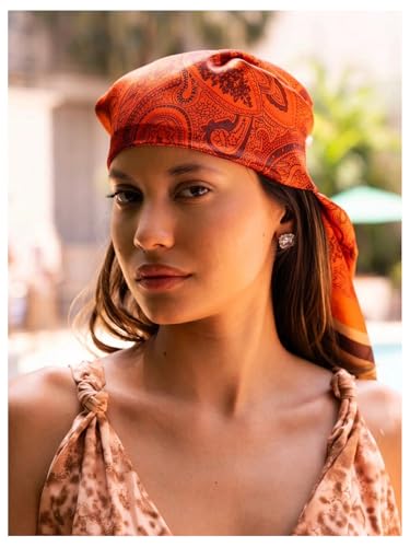 SweatyRocks Women's Printed Satin Hair Scarf Neckerchief Square Scarf Bandanas Head Wraps - color: Burnt Orange