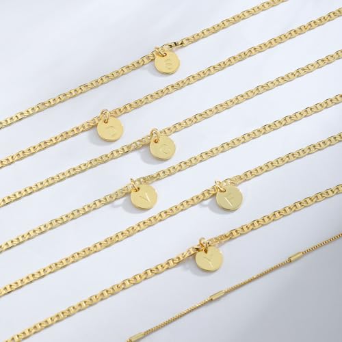 Initial Ankle Bracelets for Women 14K Gold Plated Dainty Layered Round Letter Anklets Beach Jewelry Gift - color: Gold-P