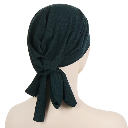 YYAOJHAO Pre Tied Bandanas Headscarf for Women - Solid Wave Chemotherapy Caps Headwrap Chemo Turban Headwear Hats - color: Dark Green