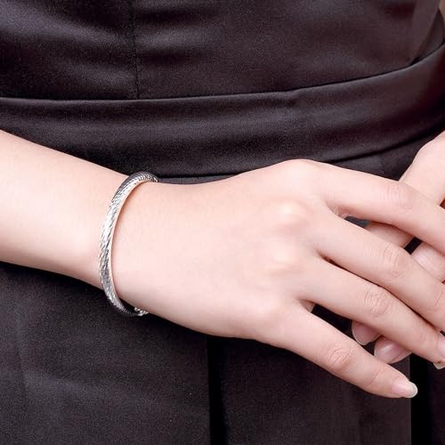 925 Sterling Silver Bracelets Open Adjustable Bangle Bracelet Teardrop Water Drop Cuff Bangles for Women - color: Pattern 7