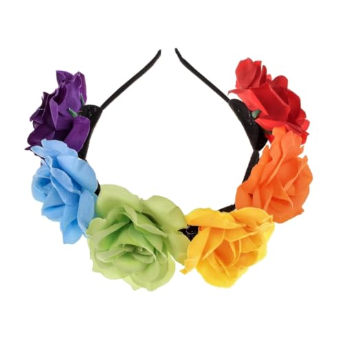 BOHO Floral Crown Rose Flower Headband Hair Wreath (Rainbow Rose Hair Band) - color: Rainbow Rose Hair Band