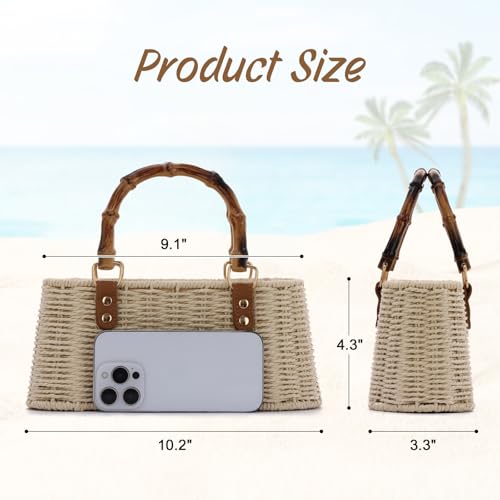 Straw Woven Handbags Handmade Summer Beach Bags Wicker Rattan Crossbody Bag for Vacation - color: Beige