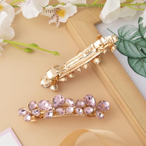 Joez Wonderful Rhinestone Hair Clips, Bridal Hair Accessories for Women, Sparkly Crystal Hair Pins, Fancy Hair Barrettes for Wedding, Bride, Long Hair (Pink Butterfly, 1 Pcs) - color: Butterfly Pink