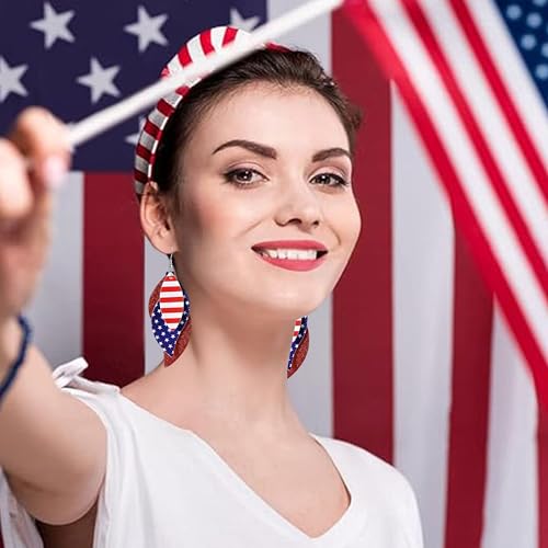 ANXIN boho unique Leather Earrings 2 Layered Lightweight Faux Leather Leaf Earrings Layered Design Drop Earrings Gift for Women - color: Red White Blue