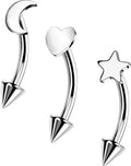 OUFER Rook Piercing Jewelry, G23 Solid Titanium Eyebrow Rings, Heart Vertical Labret Lip Jewelry, 16G Curved Barbells, Daith Rook Earrings for Women Men - color: Silver 3pack, size: 16G 8mm