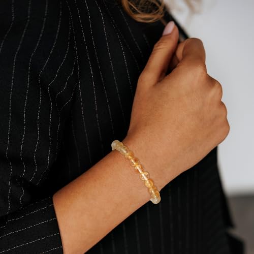 Gnamy Healing Crystal Bracelet for Women, Natural Stone Beaded Healing Crystal Bracelet Triple Protection Stress Relief Beads Jewelry Birthday Gifts Jewelry for Her - style: Citrine