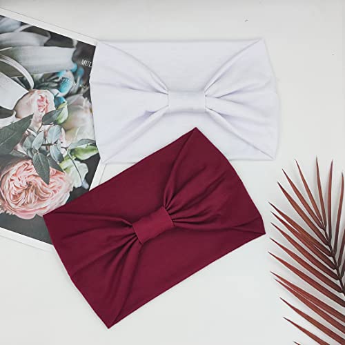 YONUF Wide Boho Headbands for Women Fashion Knotted Headband Yoga Workout Hair Accessories African Head Wrap 4 Pack - color: White, Gray, Red, Blue