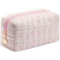 Small Makeup Bag Quilted Cosmetic Bag Floral Travel Toiletry Bags for Women Cute Pencil Case Quilted Makeup Pouch Aesthetic Coquette Cosmetic Pouch Cotton Make Up Bags Cute Zipper Pouches Pink - color: Aa-pink flower