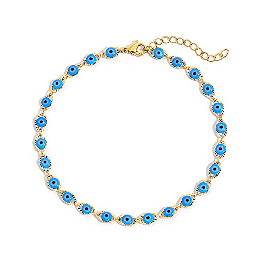 SLOONG Evil Eye Beaded Anklet Bracelets for Women, 14K Gold Plated Ankle Bracelet Jewelry Beach Beads Anklet Set Ankle Bracelets for Women - color: Blue