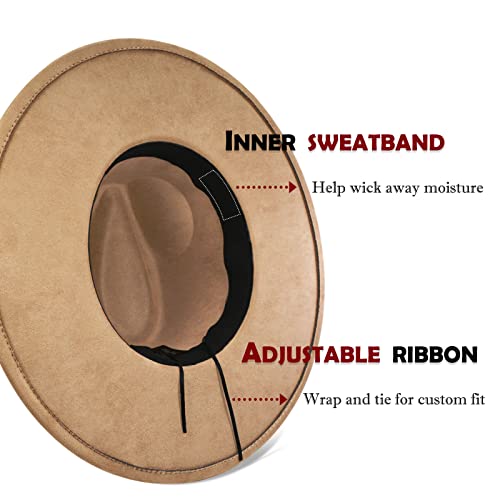 FLUFFY SENSE. Big Wide Brim Fedora Hat for Women - Nashville Outfits Western Hats Women's Felt Panama Rancher Hat - color: Mocha
