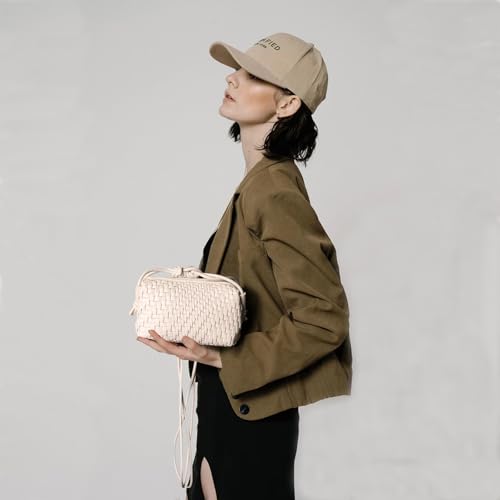 Woven Crossbody Bags for Women Handwoven Purses Vegan Leather Small Handbag Handmade Shoulderbag | Lightweight - color: Beige