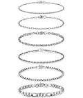 Honsny 6PCS Stainless Steel Bracelets for Women Men,14K Gold Plated Cuban Link Paperclip Chain Bracelet Dainty 6.3/7/7.8/9.5 Inch Stainless Steel Bracelet Set Fashion Jewelry - color: Silver, size: 7.8 Inches