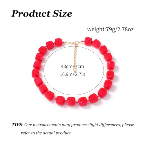 Statement Bead Necklaces for Women Boho Collar Necklace Chunky Red Resin Simple Elegant Bohemian Dress Accessories - color: A3:Rose red bead necklace