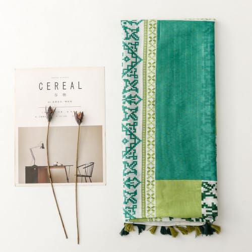 WaJuemy Travel Boho Scarf for Women Casual Lightweight Pashmina Scarves Fashion Multicolor Shawl Wraps with Fringed Beads - color: 01b Green Boho